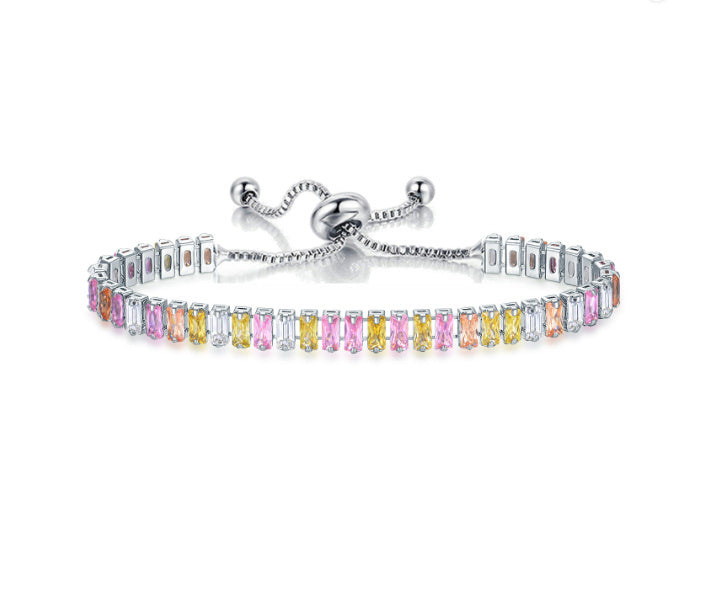 Colorful Zircon Tennis Pull Bracelet Fashion Single Row Diamond Wristband Bracelet