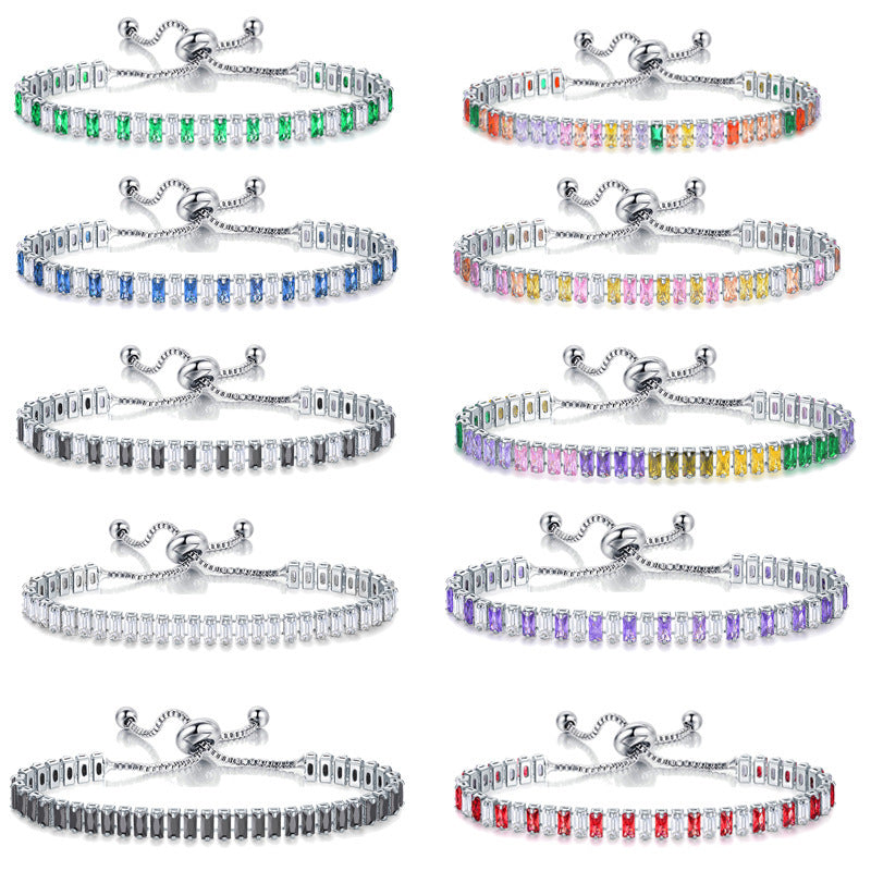 Colorful Zircon Tennis Pull Bracelet Fashion Single Row Diamond Wristband Bracelet